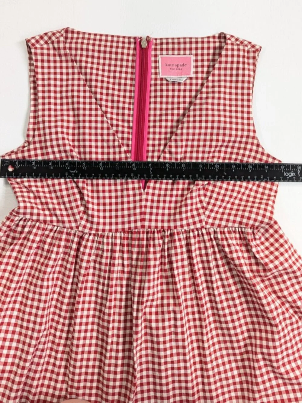 Kate Spade Mini Gingham Vineyard Dress Red Size 6 Tiered